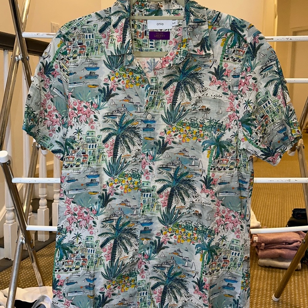 Men’s onia linen button down with print size small